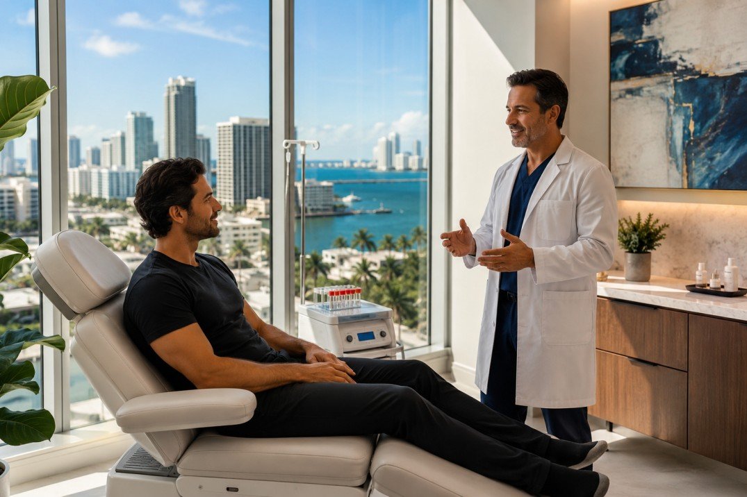 Patient consulting with doctor at clinic about Pshot procedure