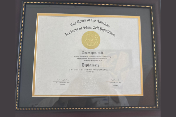 Stem Cell Medicine Diploma - American Academy of Stem Cell Physicians - Nina Gupta, M.D.