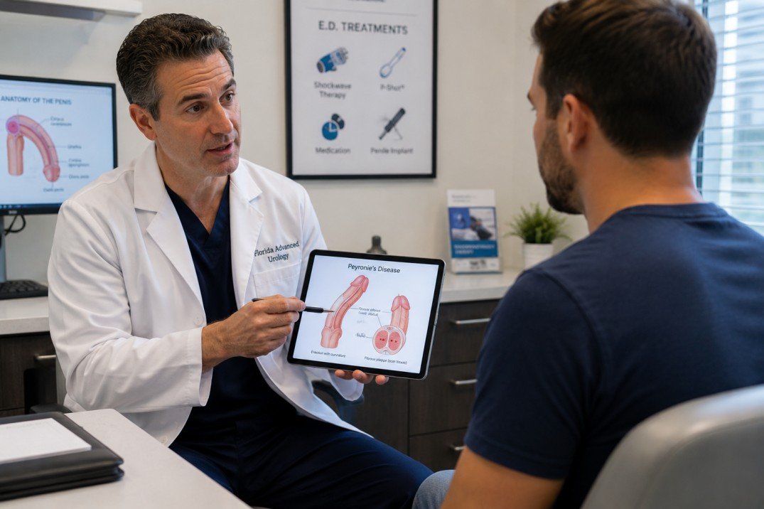 Doctor explaining regenerative treatment options to a patient in a modern medical clinic